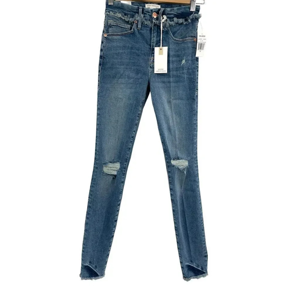 Good American Good Legs Under Fray Waistband High Rise Skinny Jeans Size 00